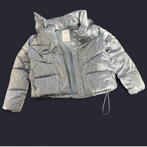 GAP Silver/Blue Puffer Jacket With Hood XS (Fits Like a Small/Medium)